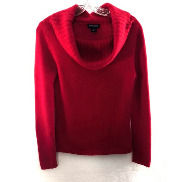 Ann Taylor 100% Cashmere Sweater Size M  Red Long Sleeve Cowl Neck Pullover - Picture 1 of 10